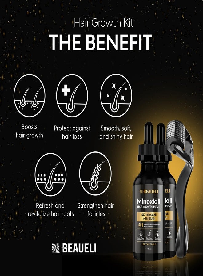 Beaueli Minoxidil Beard Growth Kit For Men and Women, Hair Loss and Hair Regrowth Treatments, Minoxidil 5%, Black 60ml 2 Bottles - Image 4